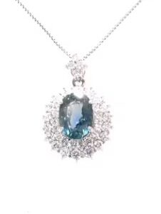 Platinum Sapphire and Diamond Halo Necklace