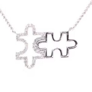 14K White Gold Diamond Puzzle Piece Necklace
