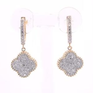 14K Yellow Gold Diamond Clover Cluster Earrings