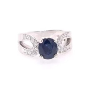 Platinum Blue Oval Sapphire and Diamond Ring