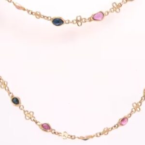 14K Yellow Gold Ruby and Sapphire Necklace