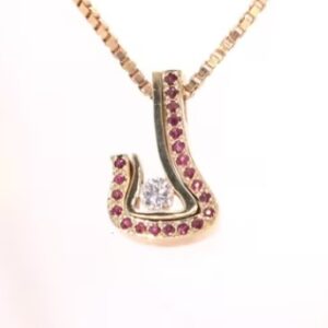 14K Yellow Gold "J" Style Ruby and Diamond Necklace