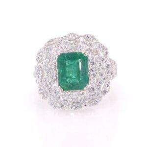 Platinum Emerald and Diamond Scallop Ring