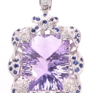 18K White Gold Amethyst, Sapphire and Diamond Necklace