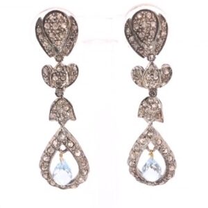 14K Gold and Sterling Silver Blue Topaz and Diamond Earrings