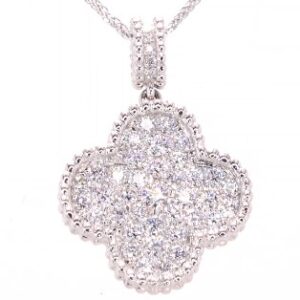 18K White Gold Diamond Clover Necklace