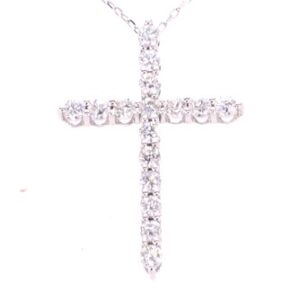 14K White Gold Diamond Cross Necklace