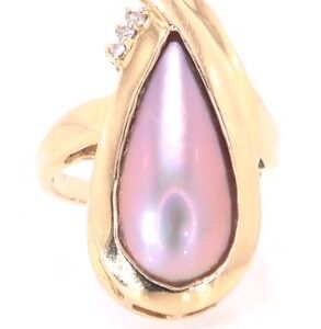 14K Yellow Gold Pink Mabe Pearl and Diamond Ring