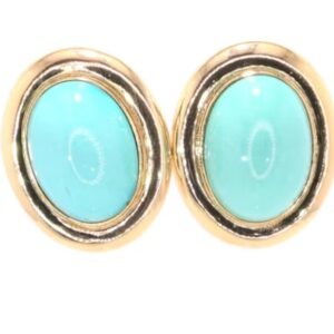 14K Yellow Gold Oval Turquoise Omega Earrings