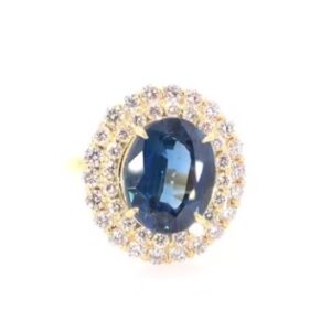 18K Yellow Gold Sapphire and Diamond Halo Ring