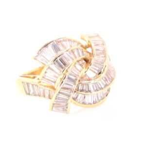 18K Yellow Gold Baguette Diamond Swirl Ring