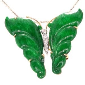 14K Yellow Gold Jade and Diamond Butterfly Brooch
