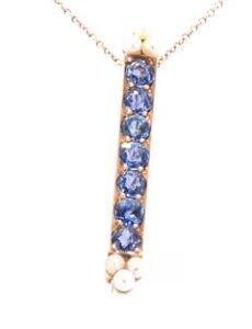 14K Yellow Gold Sapphire and Seed Pearl Brooch