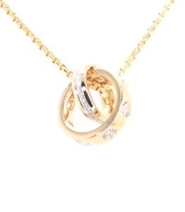 14K Yellow Gold Diamond Interlocking Ring Necklace