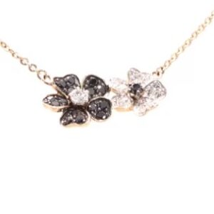 14K Yellow Gold Double Flower Diamond Necklace