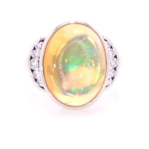 Platinum Fire Opal and Diamond Ring