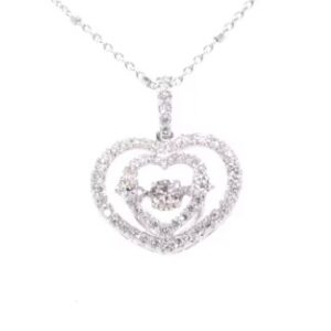 14K White Gold Dancing Diamond Heart Necklace