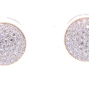 14K Two Tone Gold Pave Diamond Button Earrings