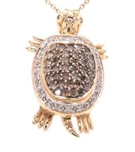 14K Yellow Gold Diamond Turtle Necklace