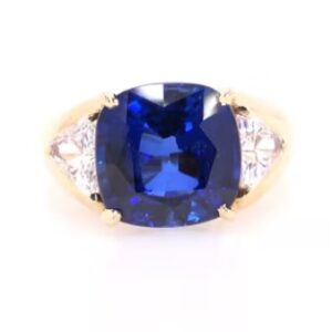 14K Yellow Gold Synthetic Sapphire and CZ Ring