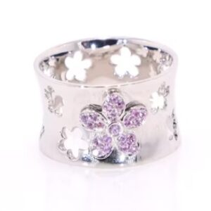 18K White Gold Pink Sapphire Flower Ring