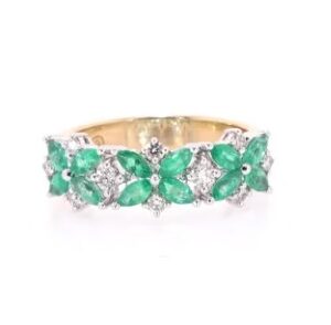 14K Two Tone Gold Emerald and Diamond Ring