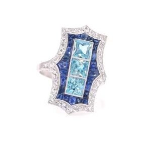 Platinum Blue Zircon and Sapphire and Diamond Ring