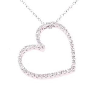 18K White Gold Diamond Open Heart Necklace