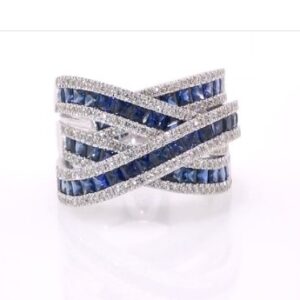 14K Sapphire and Diamond Crossover Ring