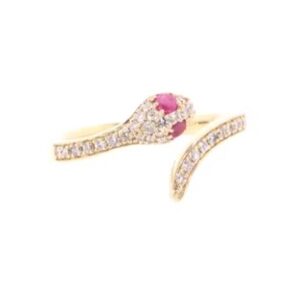 14K Yellow Gold Diamond and Ruby Snake Ring