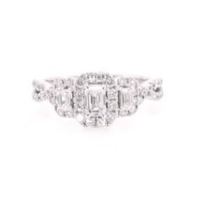 14K White Gold Baguette and Princess Cut Diamond Ring