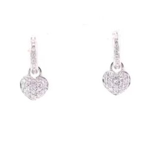 18K White Gold Pave' Diamond Heart Earrings